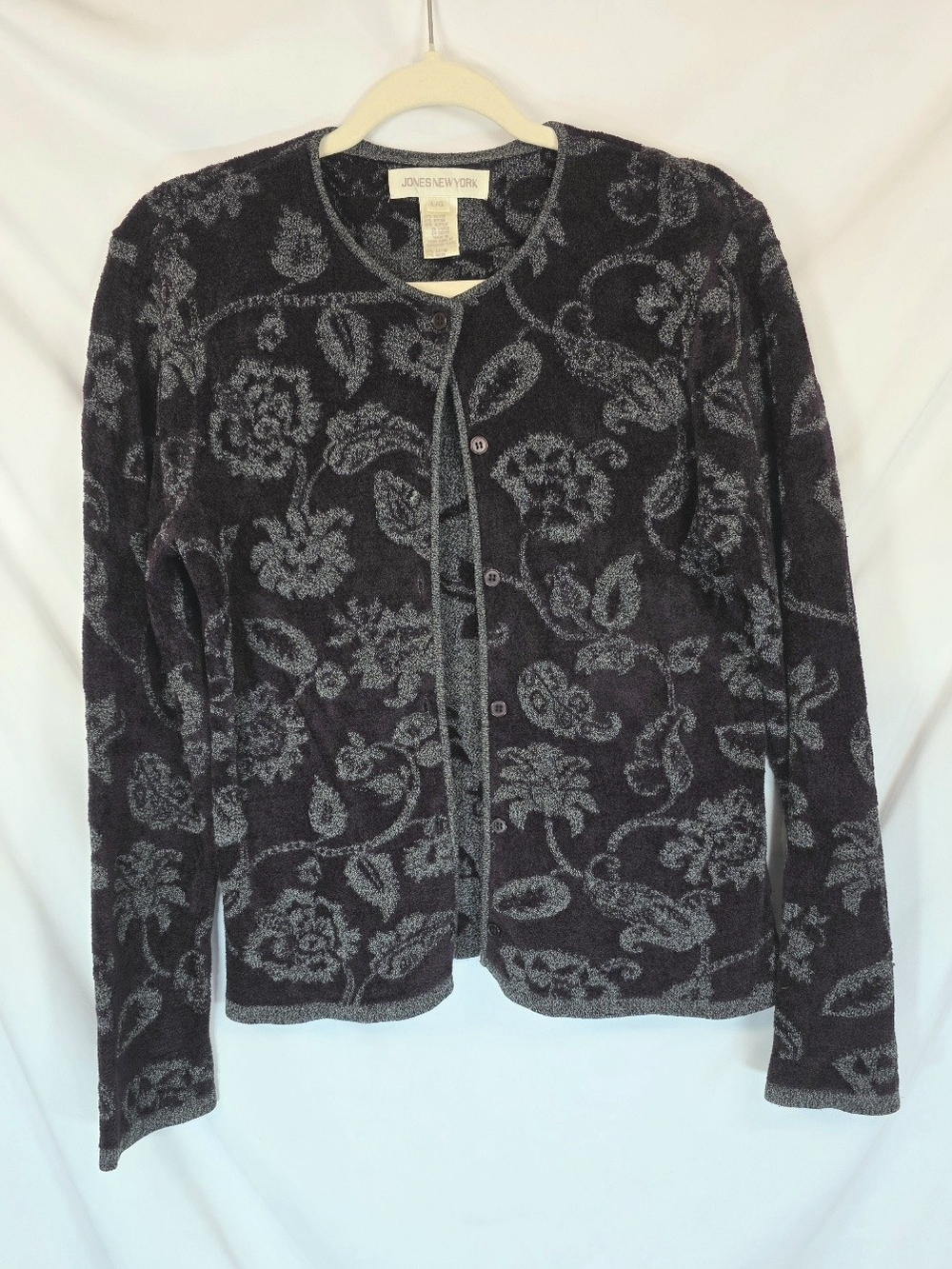 Jones New York Vintage 90s Cardigan Sweater Womens Large L Floral Paisley Knit